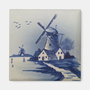 Imán Molino de viento azul vintage Delft