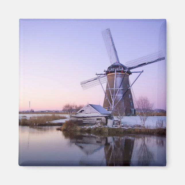 Imán Molino de viento durante el amanecer, Holanda en i (Frente)