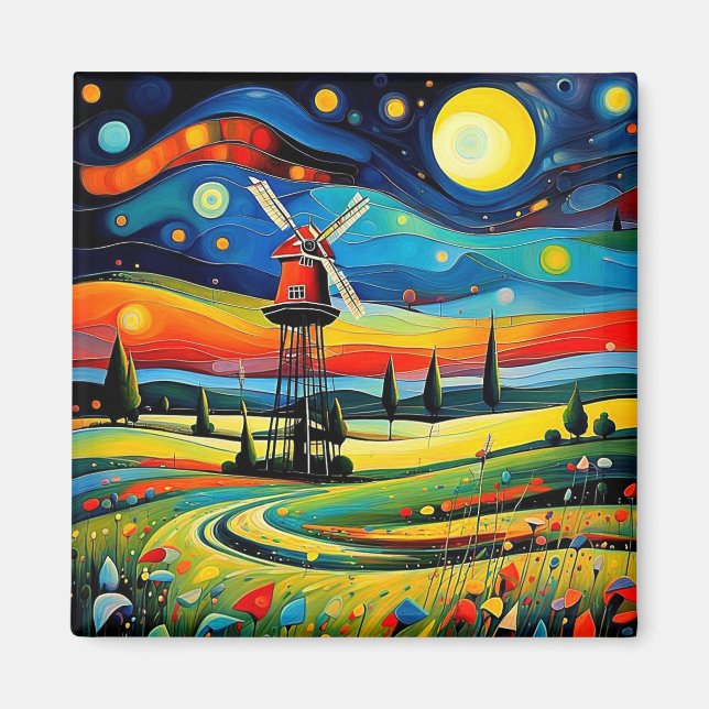 Imán Molino de viento en la noche 6 (Frente)