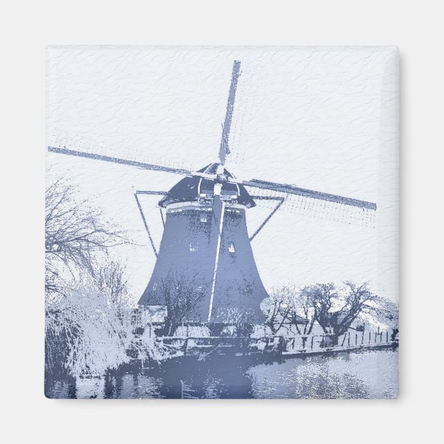 Imán Molino de viento holandés Blue Delft (Frente)