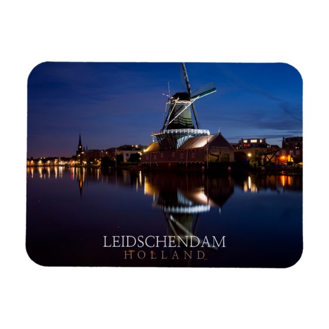 Imán Molino de viento Leidschendam con reflexión noctur (Horizontal)