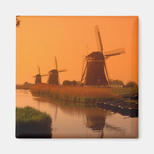 Imán Molinos de viento al atardecer, Leidschendam, Paí