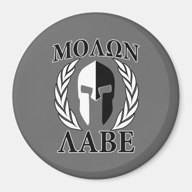 Imán Molon Labe Spartan Mask Armor Laureles Monocrome (Frente)