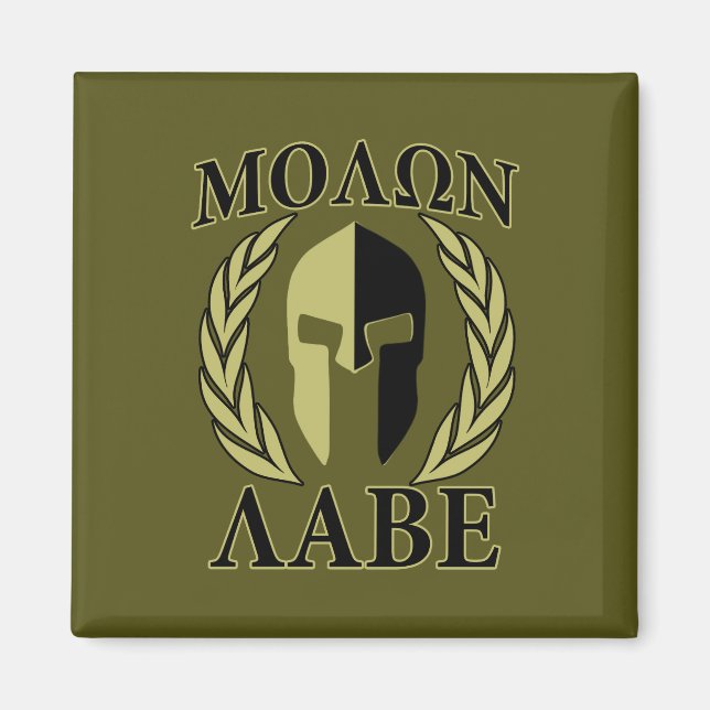 Imán Molon Labe Spartan Mask Laurelles Olive Green (Frente)