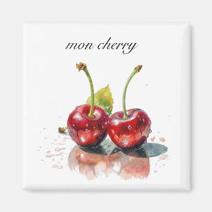 Imán Mon Cherry, dos cerezas acuarela personalizable