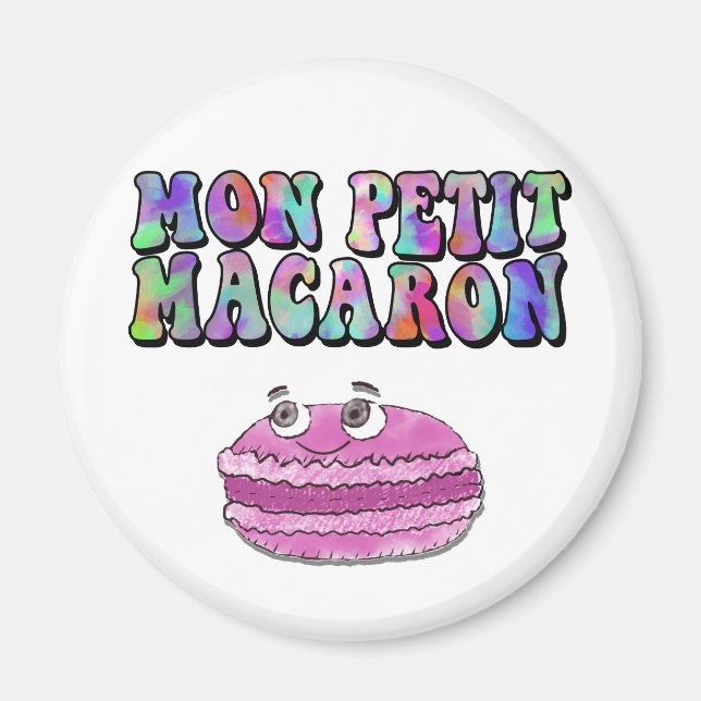 Imán Mon Petit Macaron Retro Tie Dye Groovy Textos (Frente)