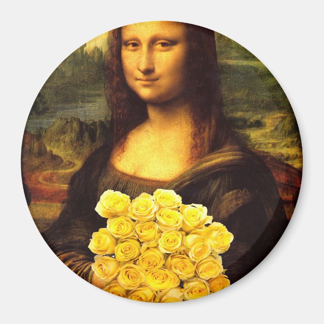 Imán Mona Lisa Con Bouquet De Rosas Amarillas (Frente)