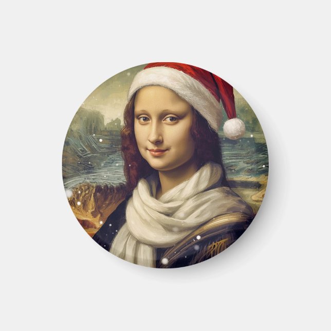 Imán Mona Lisa con sombrero de Santa -festiva  (Frente)