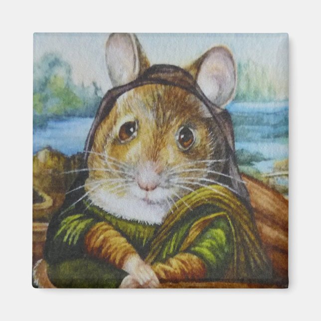 Imán Mona Lisa Mouse Parody Watercolor Art (Frente)