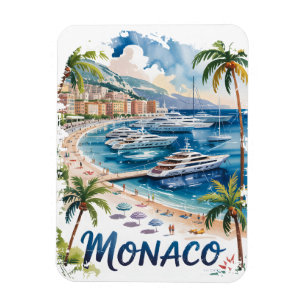 Imán Monaco acuarela vintage retro Riviera francesa