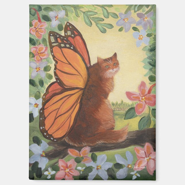 Imán Monarch Butterfly Cat in Meadow (Anverso)