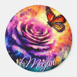 Imán Monarch Butterfly on Rose at Sunset Personalized