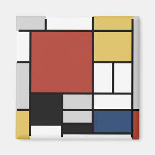 Imán Mondrian Pintura de Plano Rojo Amarillo Azul Gris