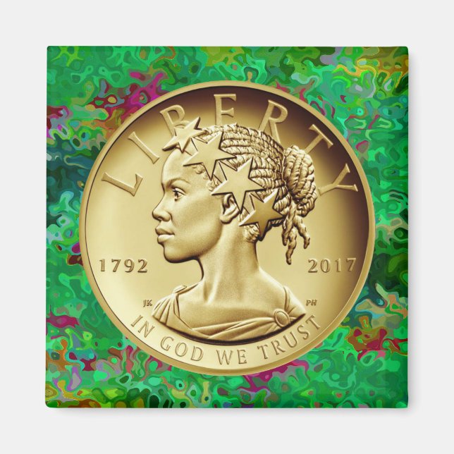 IMÁN MONEDA DE LIBERTAD DE LA DAMA ORO 2017 (Frente)