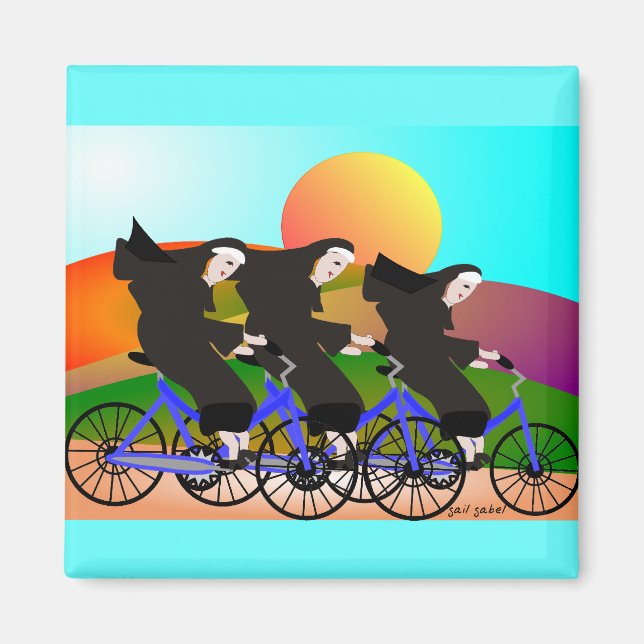 Imán Monjas en bicicletas Regalos de arte (Frente)