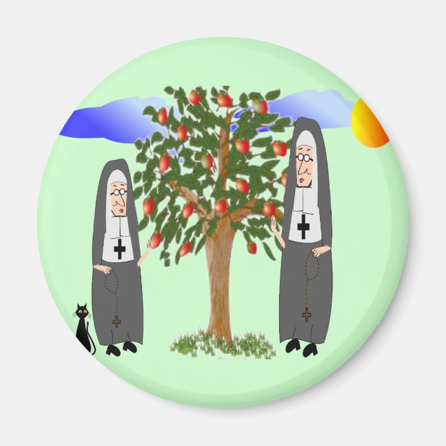Imán Monjas robando cartas y regalos de manzanas (Frente)