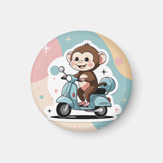 Imán Monkey driving a scooter (Frente)