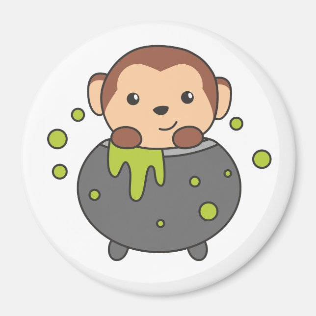 Imán Monkey Happy Halloween Cauldron Bat (Frente)