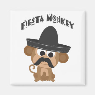 Imán Mono de fiesta con bigote y sombrero mexicano