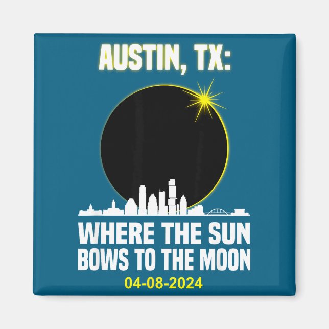 Imán Mono Eclipse Total Solar Cute Silueta de Austin (Frente)
