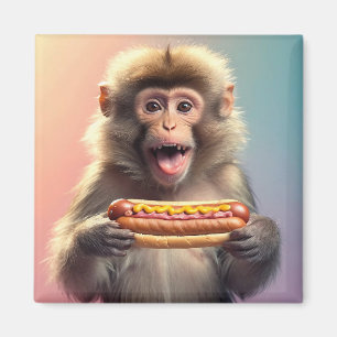 Imán Mono lindo con hotdog