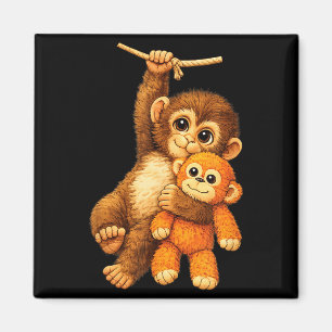 Imán Mono lindo puñetazo amigo de peluche abrazando