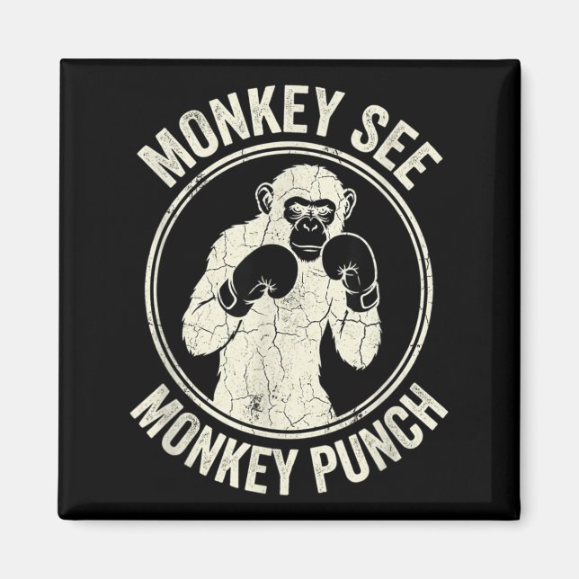 Imán Mono Ve Mono Golpea Boxeo Antiguo Gorila (Frente)