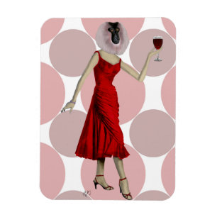 Imán Mono vestido rojo con vino