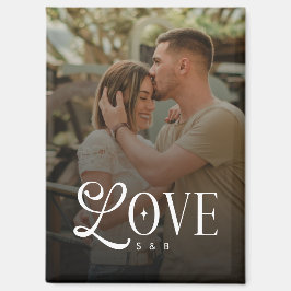 Imán Monogram Script Love Custom Engaged Couples Photo