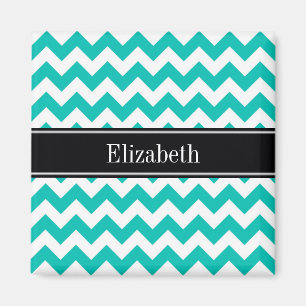 Imán Monograma Blanco Chevron ZigZag Negro Nombre