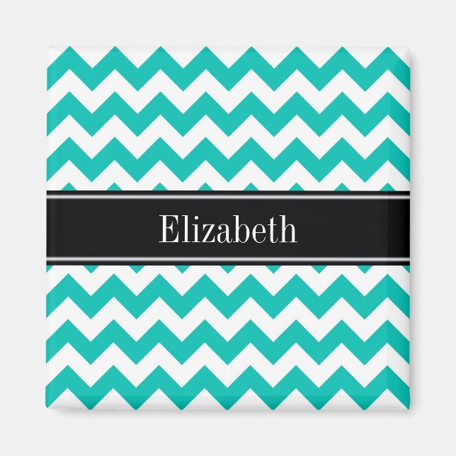 Imán Monograma Blanco Chevron ZigZag Negro Nombre (Frente)