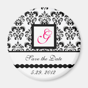 Imán MONOGRAMA BLANCO NEGRO DE LA PLAZA DAMASK Guardar