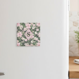 Imán Monograma Botánico Rosa Lush Vintage
