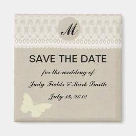 Imán Monograma Burlap Y Lace Save The Date Magnet