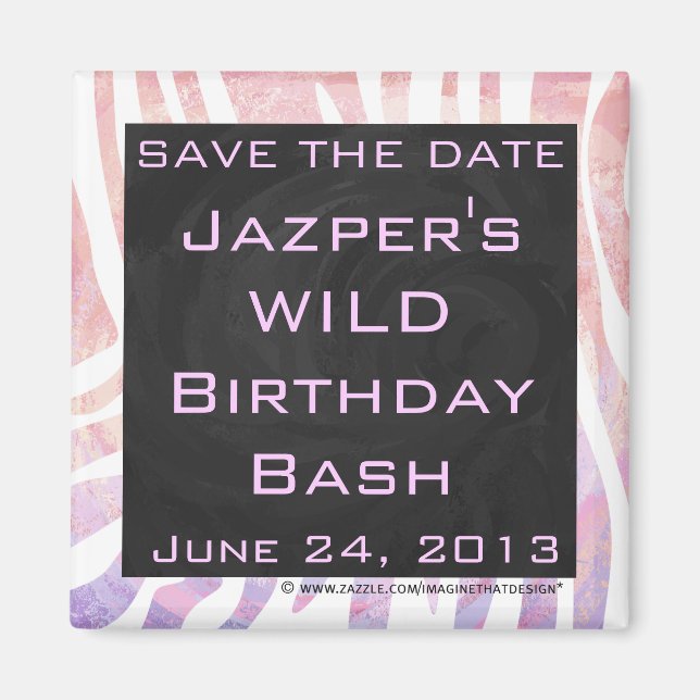 Imán Monograma cebra rosa y blanco (Frente)