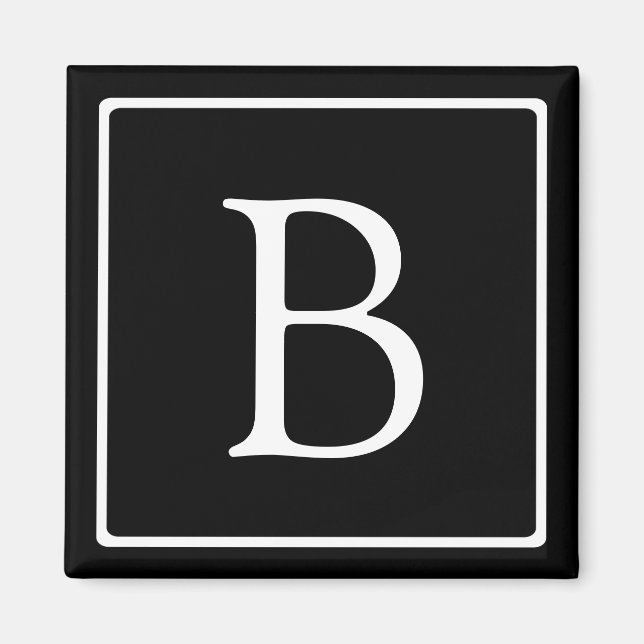 Imán Monograma clásico simple | Texto negro con blanco (Frente)