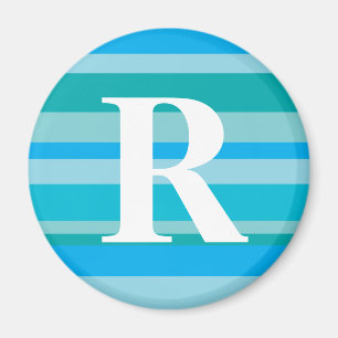 Imán Monograma con un fondo rayado colorido - R