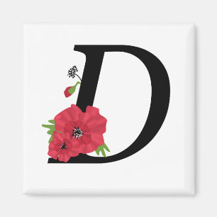 Imán Monograma D, letra D, flores, monograma, monograma