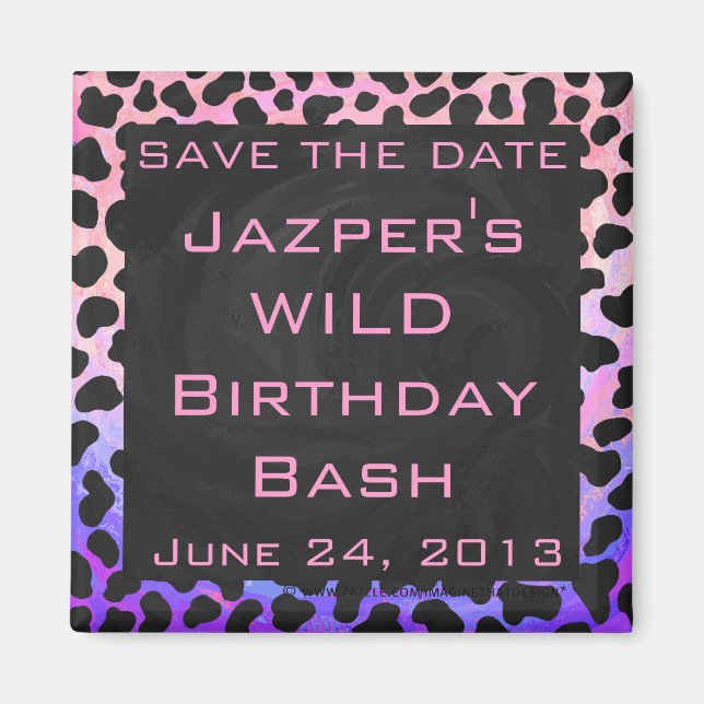 Imán Monograma dálmata negro y rosa (Frente)