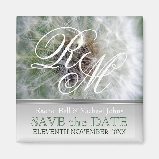 Imán Monograma Dandelion Dreams SavetheDate Magnet (Frente)