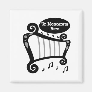 Imán Monograma de arpa blanca y negra