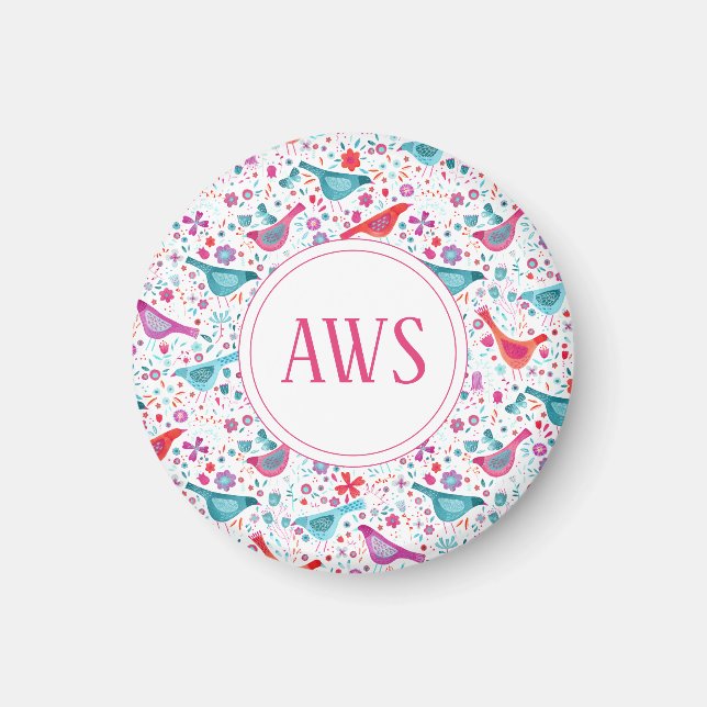 Imán Monograma de aves acuarelas (Frente)