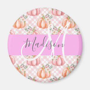 Imán Monograma de calabaza melocotón rosa floral Chic f