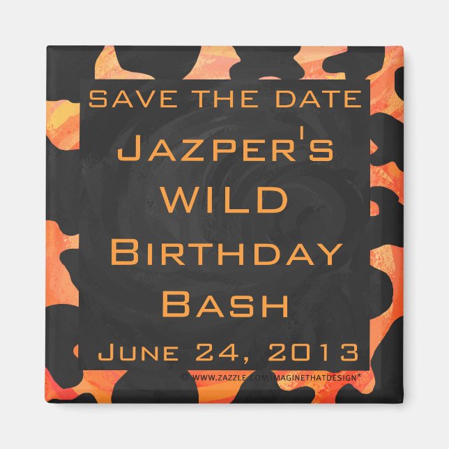 Imán Monograma de cebra negra y naranja (Frente)