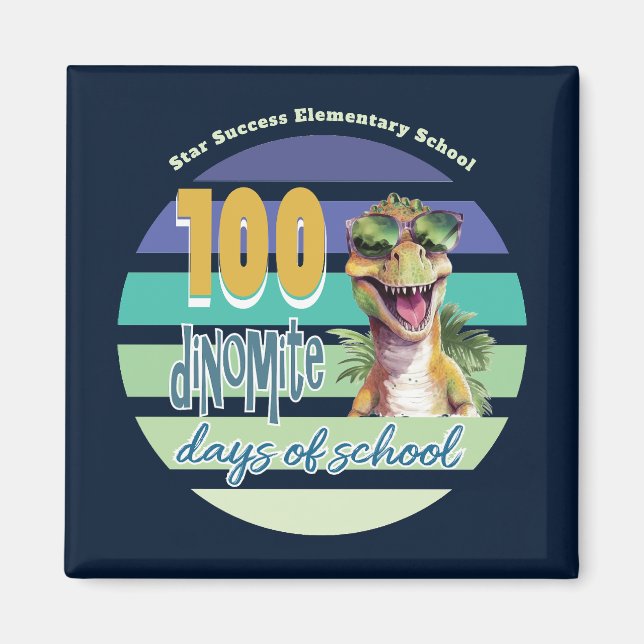Imán Monograma de dinosaurio de 100 días de escuela (Frente)