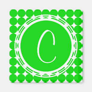 Imán Monograma de dot de polka verde