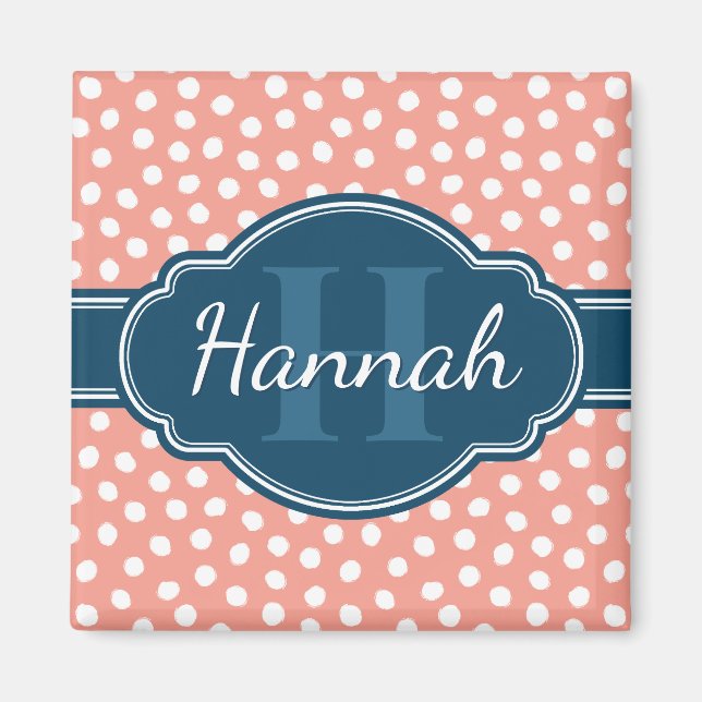 Imán Monograma de la Marina de Patrón Blanco Rosa (Frente)