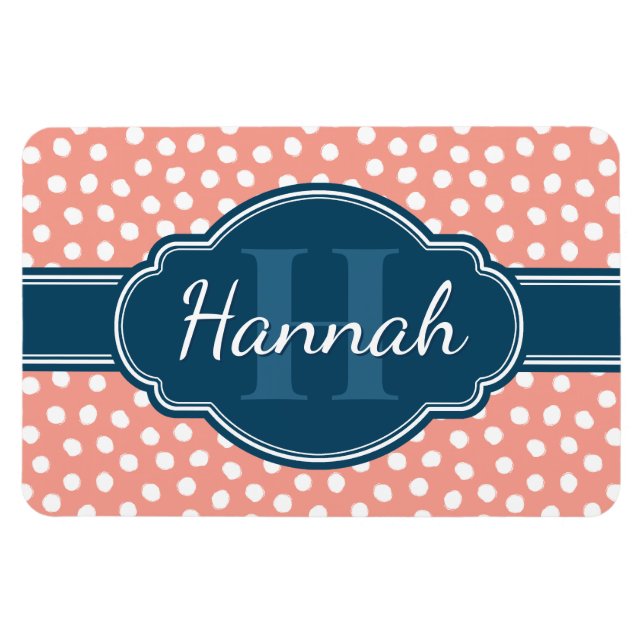 Imán Monograma de la Marina de Patrón Blanco Rosa (Horizontal)