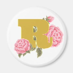 Imán Monograma de Letra Inicial Rosa Floral Nombre de P