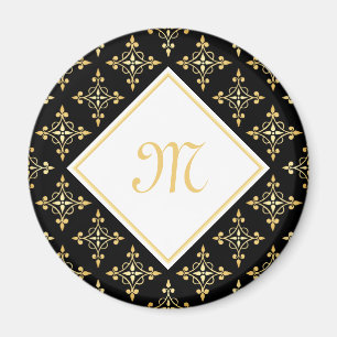 Imán Monograma de lujo negro y dorado Quatre Floral